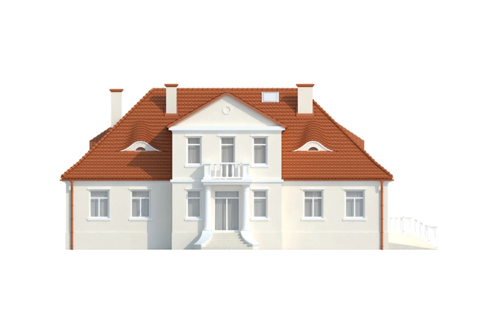 Projekt domu Lubawa 2 L-6513, parterowy z poddaszem użytkowym, jednorodzinny, dworkowy, z garażem jednostanowiskowym, bez podpiwniczenia - elewacja ogrodowa