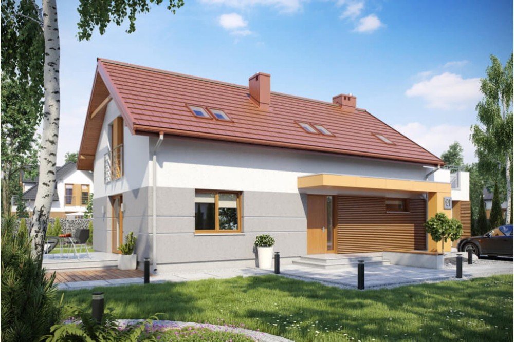 Projekt domu Valles Due tech. L-6419 tech., parterowy z poddaszem mieszkalnym, bez podpiwniczenia, z garażem - kolorystyka wersja 4