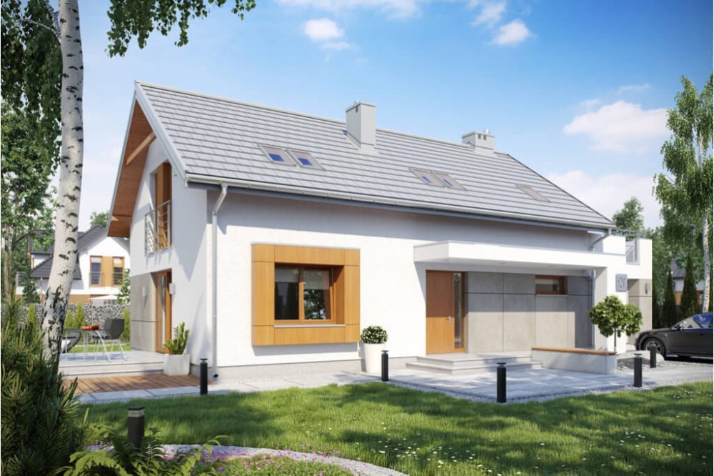 Projekt domu Valles Due tech. L-6419 tech., parterowy z poddaszem mieszkalnym, bez podpiwniczenia, z garażem - kolorystyka wersja 3
