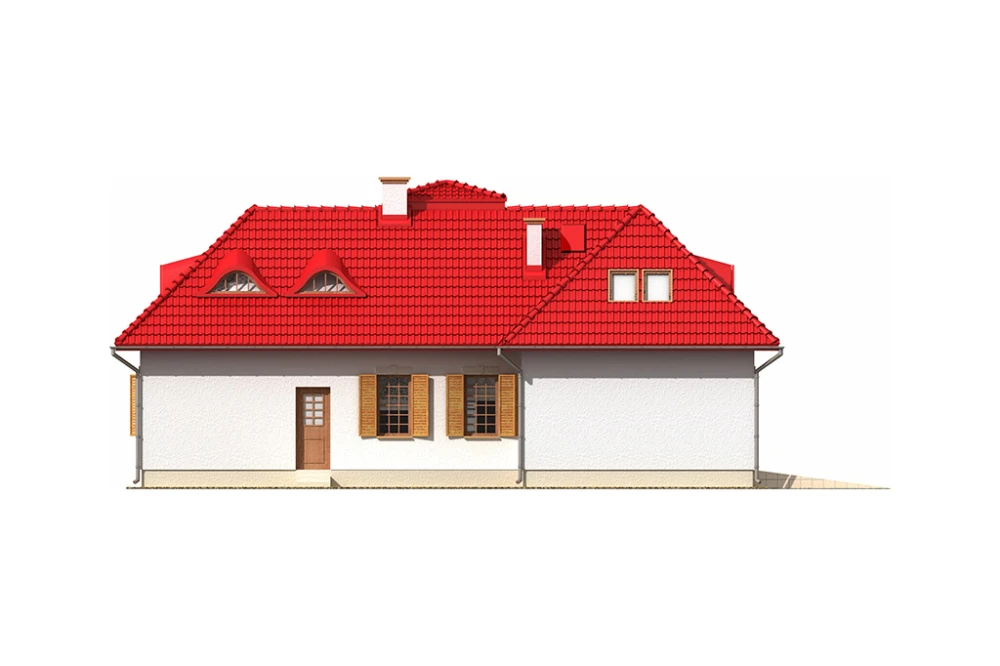 Projekt domu Dobieszewo DM-6133, parterowy z użytkowym poddaszem, z garażem dwustanowiskowym, niepodpiwniczony - elewacja ogrodowa