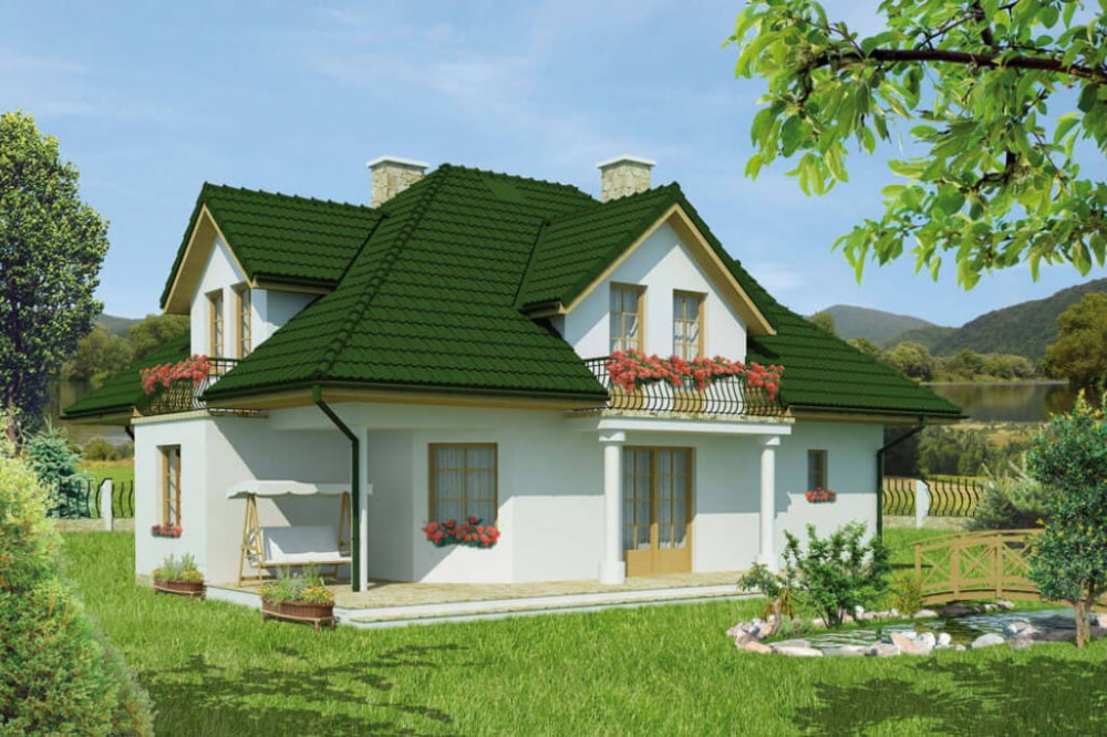 Projekt domu Cibiana tech. DM-6458 tech., parterowy z poddaszem użytkowym, bez podpiwniczenia, z garażem - kolorystyka wersja 3