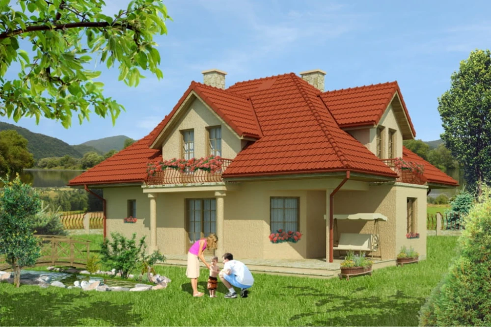 Projekt domu Cibiana Due tech. L-6458 tech., parterowy z poddaszem użytkowym, bez podpiwniczenia, z garażem - kolorystyka wersja 1