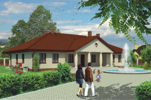 Projekt domu Ełk tech. DM-6471 tech., parterowy z poddaszem nieużytkowym, bez podpiwniczenia, z garażem - kolorystyka wersja 1