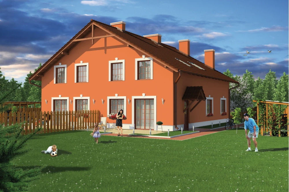 Projekt domu Stryków tech. DM-6481 tech., parterowy z poddaszem mieszkalnym, bez podpiwniczenia - kolorystyka wersja 4
