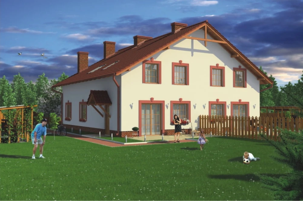 Projekt domu Stryków 2 tech. L-6481 tech., parterowy z poddaszem mieszkalnym, bez podpiwniczenia - kolorystyka wersja 1