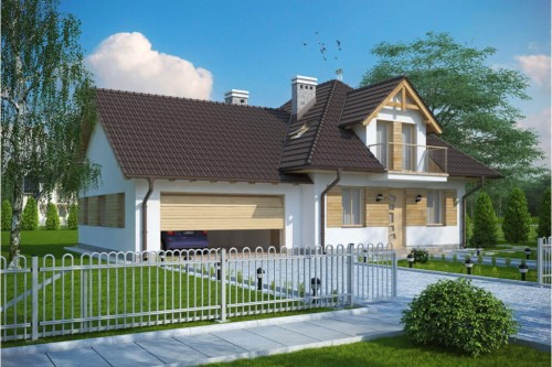 Projekt domu Bartne G tech. DM-6499 G tech., jednorodzinny, parterowy, z poddaszem mieszkalnym, bez podpiwniczenia, z garażem dwustanowiskowym - kolorystyka wersja 2