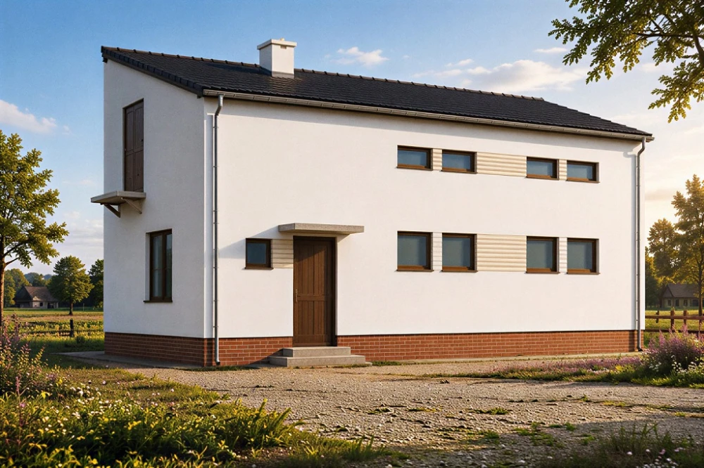 Projekt budynku mieszkalno-gospodarczego ZG-21, parterowy ze strychem, niepodpiwniczony - wizualizacja elewacji lewej