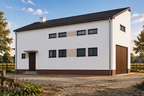 Projekt budynku mieszkalno-gospodarczego tech. ZG-21 tech., parterowy ze strychem, niepodpiwniczony - wizualizacja elewacji prawej