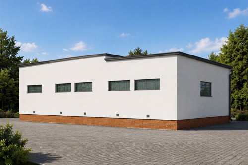 Projekt garażu dwustanowiskowego ZG-29, parterowy, niepodpiwniczony - wizualizacja elewacji ogrodowej
