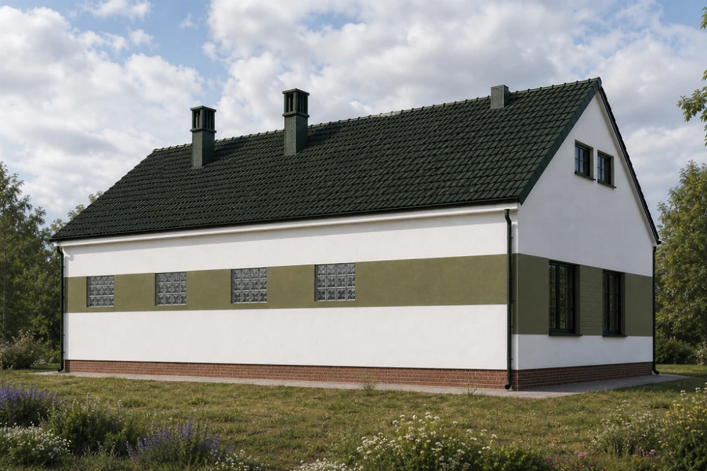 Projekt obory ZG-11, parterowy ze strychem, niepodpiwniczony - wizualizacja elewacji lewej