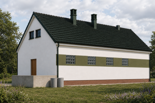 Projekt obory ZG-11, parterowy ze strychem, niepodpiwniczony - wizualizacja elewacji ogrodowej