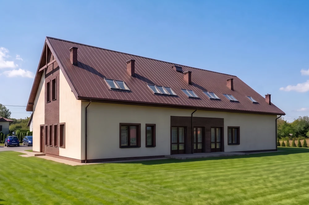 Projekt restauracji z motelem K-50, budynek parterowy z poddaszem użytkowym, bez podpiwniczenia - wizualizacja elewacji prawej