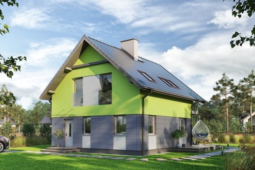 Projekt domu Garuna tech. DM-6704 tech., parterowy z poddaszem użytkowym, niepodpiwniczony i bez garażu - kolorystyka wersja 2