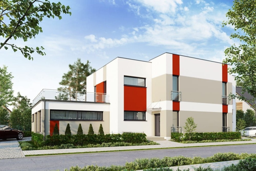 Projekt domu Laria tech. DM-6680 tech., piętrowy, niepodpiwniczony z garażem dwustanowiskowym - kolorystyka wersja 2
