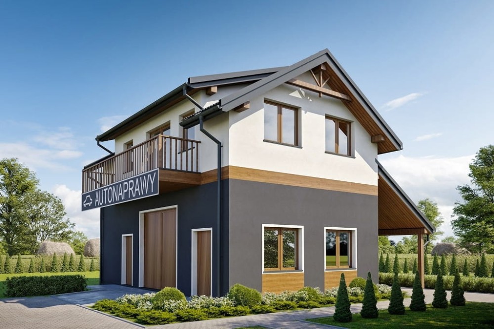 Projekt domu Hissar tech. DM-6722 tech., parterowy z poddaszem użytkowym, niepodpiwniczony, bez garażu - kolorystyka wersja 3