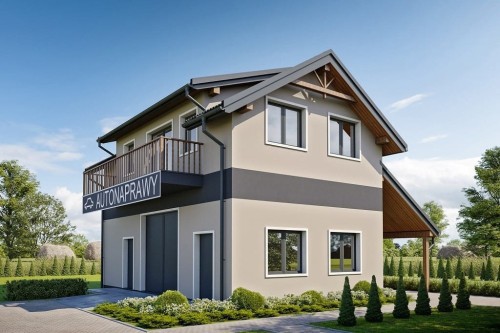 Projekt domu Hissar tech. DM-6722 tech., parterowy z poddaszem użytkowym, niepodpiwniczony, bez garażu - kolorystyka wersja 2
