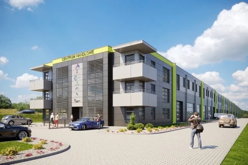 Projekt budynku biurowo - magazynowego K-116, trzykondygnacyjny, bez garażu, bez podpiwniczenia - kolorystyka wersja 2