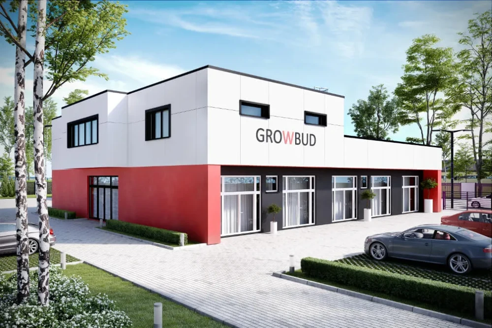 Projekt budynku usługowo - magazynowo -mieszkalnego K-79, dwupiętrowy, niepodpiwniczony, bez garażu - kolorystyka wersja 4