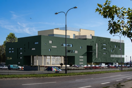 Projekt multipleksu K-64, pięciokondygnacyjny, podpiwniczony z parkingiem podziemnym - kolorystyka wersja 2