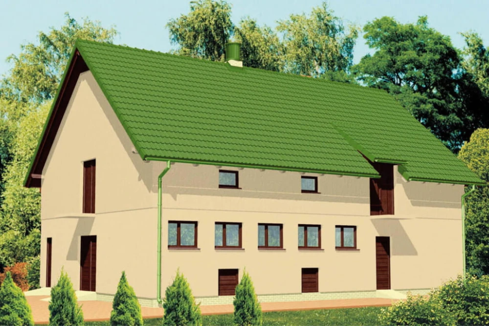 Projekt obory, chlewni tech. ZG-04 tech., parterowy ze strychem, bez podpiwniczenia - kolorystyka wersja 3