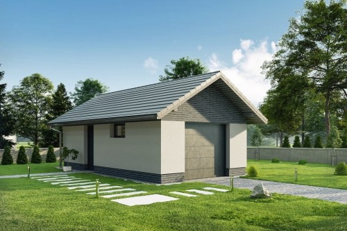 Projekt garażu jednostanowiskowego tech. LZG-108 tech., parterowy, bez poddasza, niepodpiwniczony - kolorystyka wersja 1
