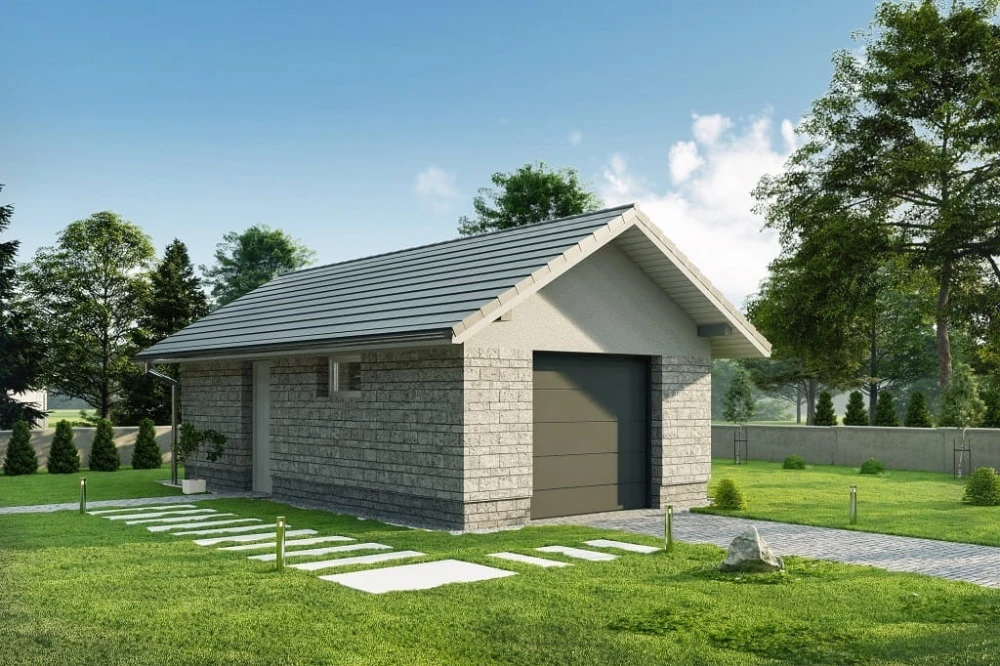 Projekt garażu jednostanowiskowego tech. LZG-108 tech., parterowy, bez poddasza, niepodpiwniczony - kolorystyka wersja 2
