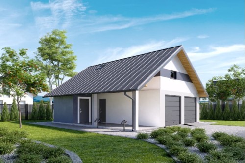 Projekt garażu dwustanowiskowego tech. LZG-90 tech., parterowy z poddaszem do adaptacji, niepodpiwniczony - kolorystyka wersja 2