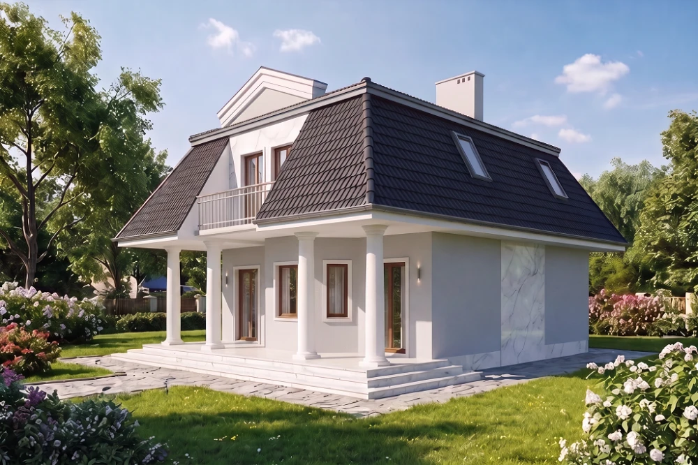 Projekt domu Przybysławice DM-5530, parterowy z poddaszem mieszkalnym, częściowo podpiwniczony - wizualizacja elewacji lewej