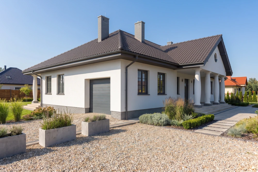 Projekt domu Ełk 2 L-6471, parterowy z poddaszem nieużytkowym, bez podpiwniczenia, z garażem - wizualizacja elewacji lewej