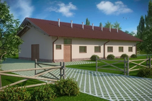 Projekt obory tech. ZG-83 tech., parterowy, niepodpiwniczony, bez poddasza - kolorystyka wersja 2