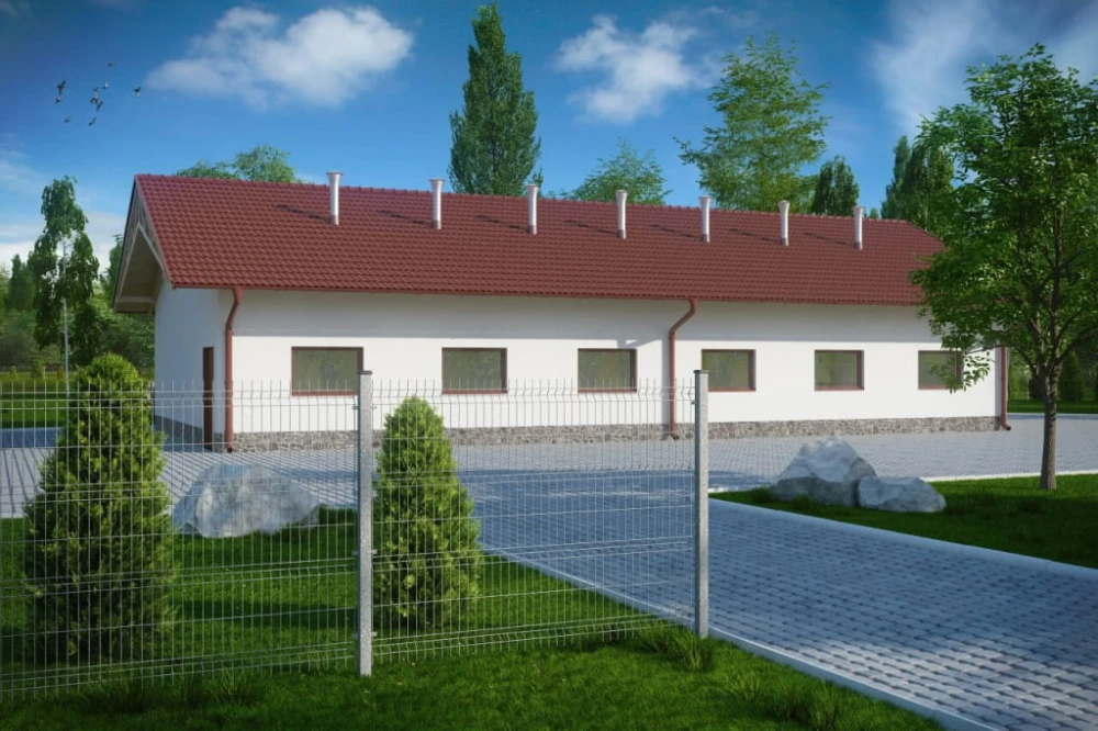 Projekt tuczarni tech. ZG-82 tech., parterowy, niepodpiwniczony, bez poddasza - kolorystyka wersja 4