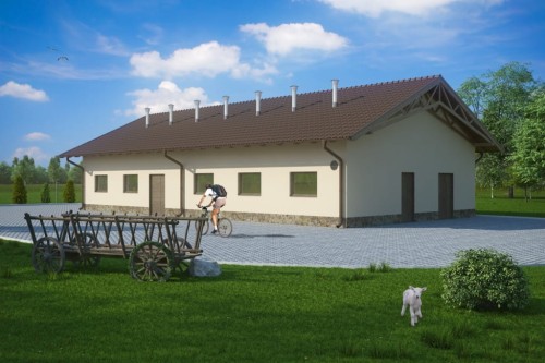 Projekt chlewni tech. ZG-81 tech., parterowy niepodpiwniczony, bez poddasza - kolorystyka wersja 1