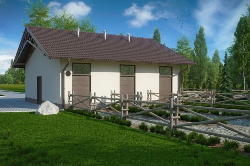 Projekt stajnii tech. LZG-79 tech., parterowy, niepodpiwniczony, bez poddasza - kolorystyka wersja 2