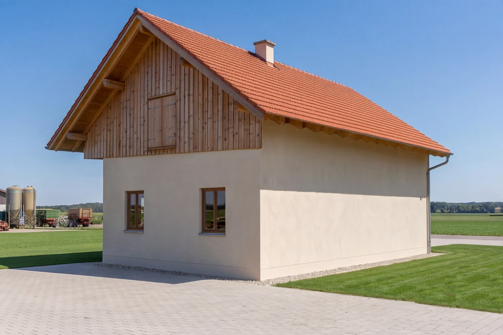 Projekt wozowni ZG-15, parterowy, ze strychem, niepodpiwniczony - wizualizacja elewacji ogrodowej