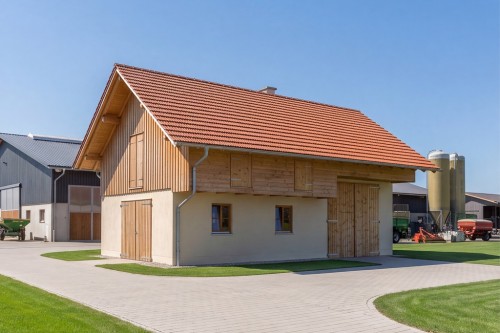 Projekt wozowni tech. ZG-15 tech., parterowy, ze strychem, niepodpiwniczony - wizualizacja elewacji frontowej