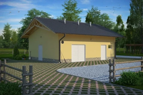 Projekt stajnii tech. LZG-66 tech., parterowy, niepodpiwniczony, bez poddasza - kolorystyka wersja 2