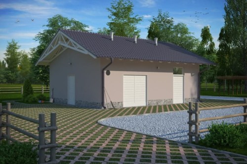 Projekt stajnii tech. LZG-67 tech., parterowy, niepodpiwniczony, bez poddasza - kolorystyka wersja 2