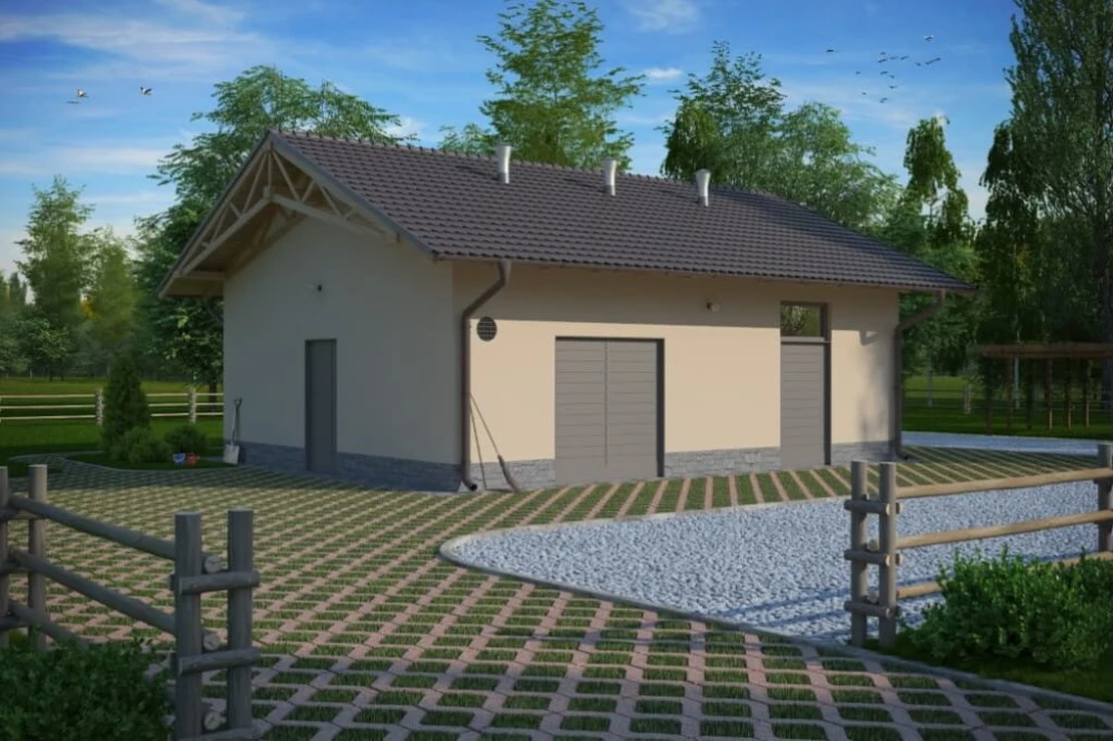 Projekt stajnii tech. LZG-67 tech., parterowy, niepodpiwniczony, bez poddasza - kolorystyka wersja 3