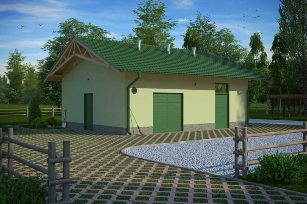 Projekt stajnii tech. LZG-67 tech., parterowy, niepodpiwniczony, bez poddasza - kolorystyka wersja 4