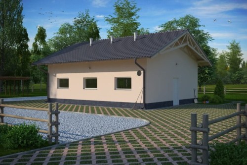 Projekt tuczarni tech. ZG-64 tech.,  parterowy, niepodpiwniczony, bez poddasza - kolorystyka wersja 2