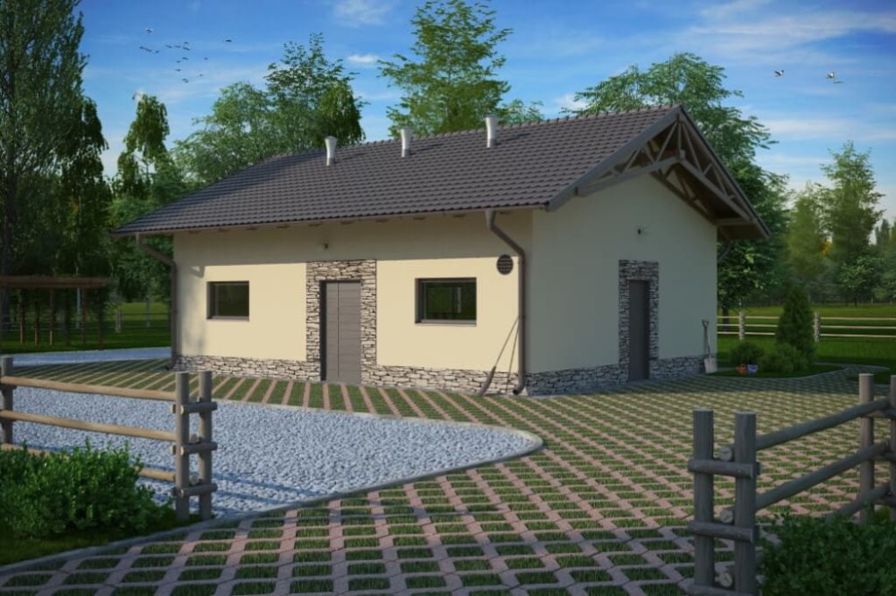 Projekt chlewni tech. ZG-63 tech., parterowy, niepodpiwniczony, bez poddasza - kolorystyka wersja 4