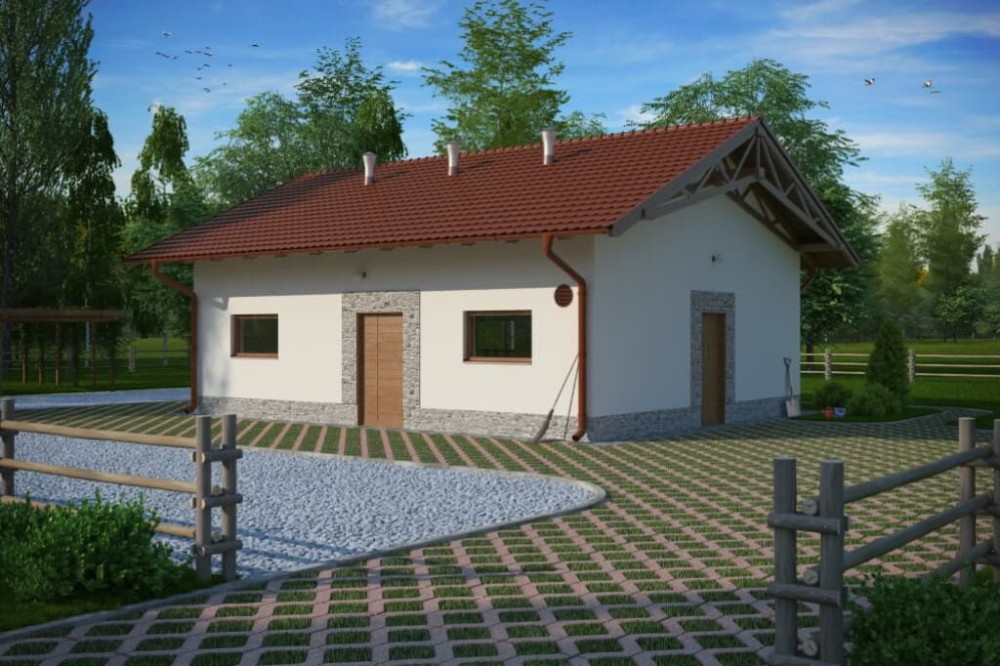 Projekt chlewni tech. ZG-63 tech., parterowy, niepodpiwniczony, bez poddasza - kolorystyka wersja 3