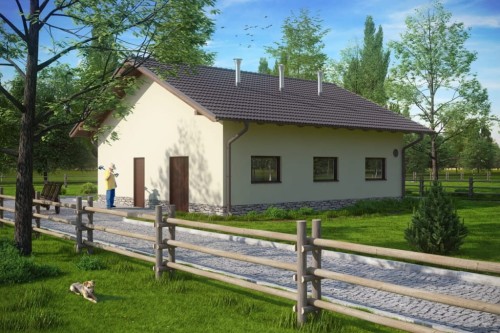 Projekt chlewni tech. LZG-75 tech., parterowy, niepodpiwniczony, bez poddasza - kolorystyka wersja 1