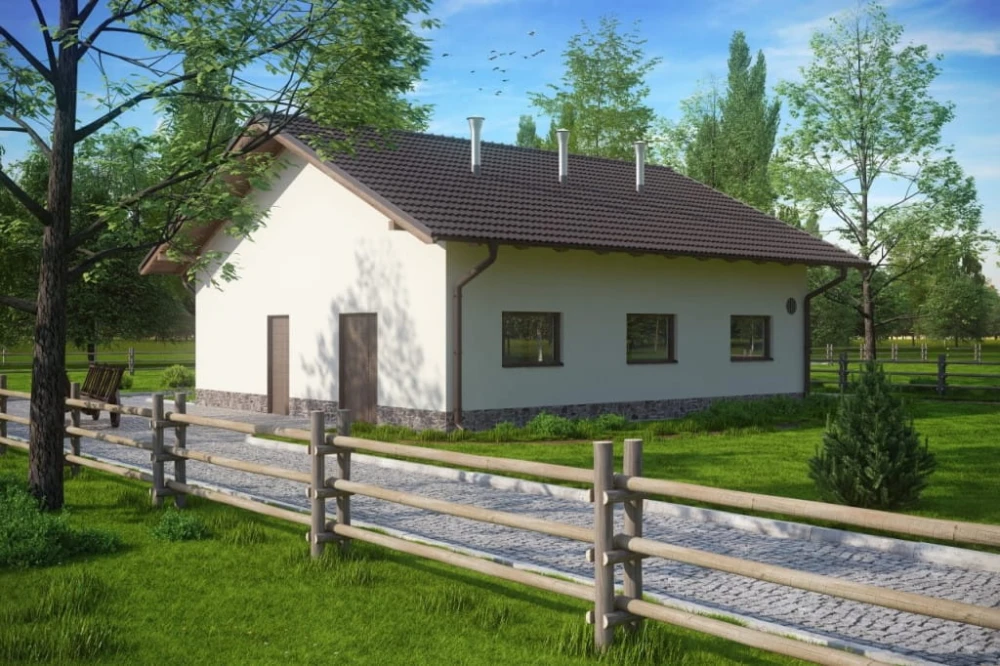 Projekt chlewni tech. LZG-75 tech., parterowy, niepodpiwniczony, bez poddasza - kolorystyka wersja 4