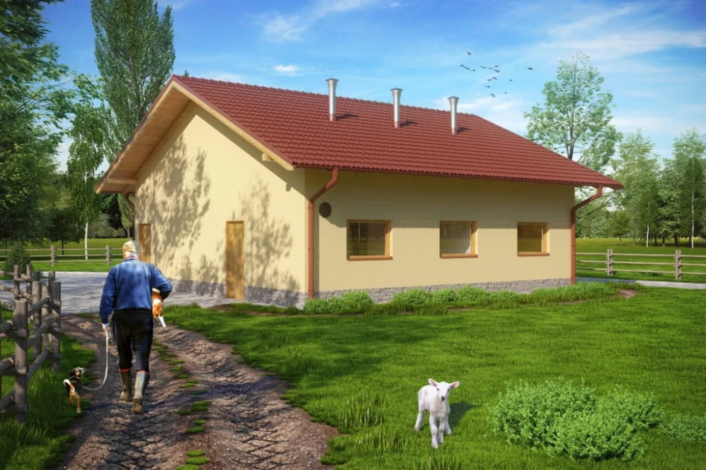 Projekt tuczarni tech. ZG-76 tech., parterowy, niepodpiwniczony, bez poddasza - kolorystyka wersja 1