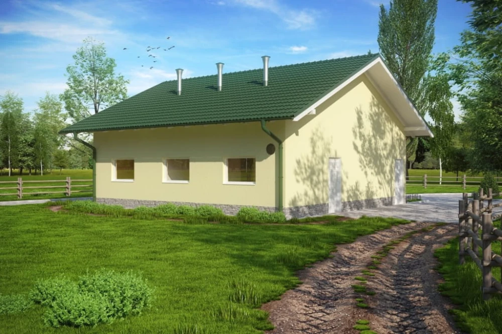 Projekt tuczarni tech. LZG-76 tech., parterowy, niepodpiwniczony, bez poddasza - kolorystyka wersja 3
