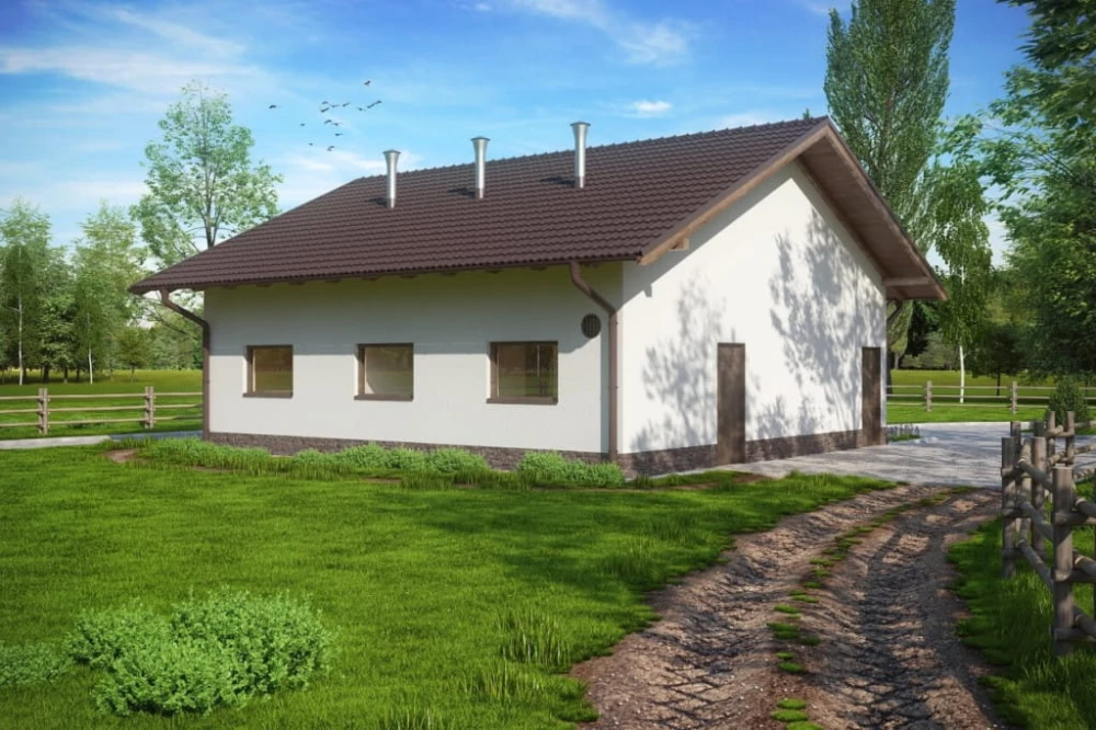 Projekt tuczarni tech. LZG-76 tech., parterowy, niepodpiwniczony, bez poddasza - kolorystyka wersja 4