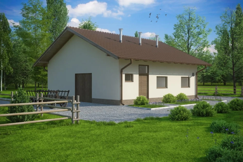 Projekt obory tech. ZG-77 tech., parterowy, niepodpiwniczony, bez poddasza - kolorystyka wersja 4