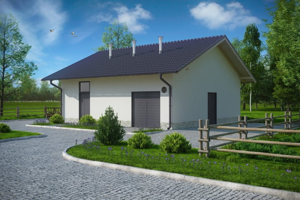 Projekt stajni tech. ZG-78 tech., parterowy, niepodpiwniczony, bez poddasza - kolorystyka wersja 4