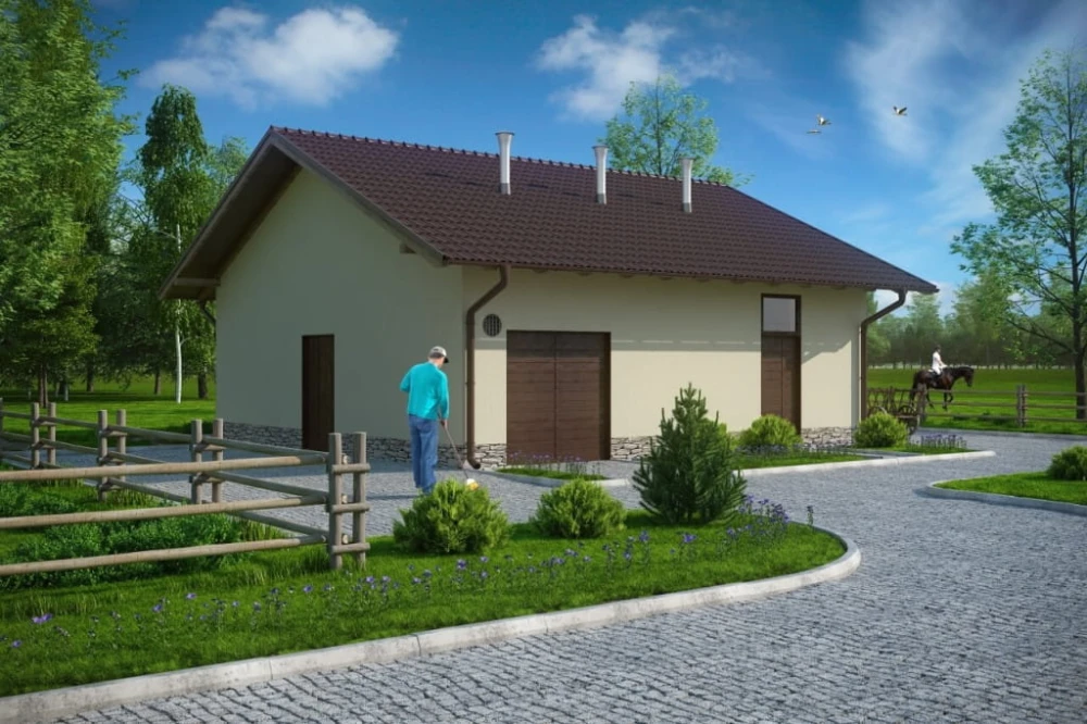 Projekt stajni tech. LZG-78 tech., parterowy, niepodpiwniczony, bez poddasza - kolorystyka wersja 1